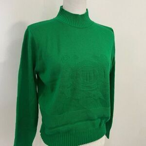 Crossed Double Anchors Emblem Women’s Green Mock Turtleneck Sweater Size M
